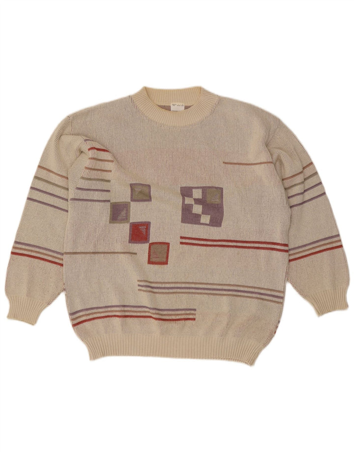 Vintage mænd med rund hals sweater IT 48/50 Medium Grå Geometrisk