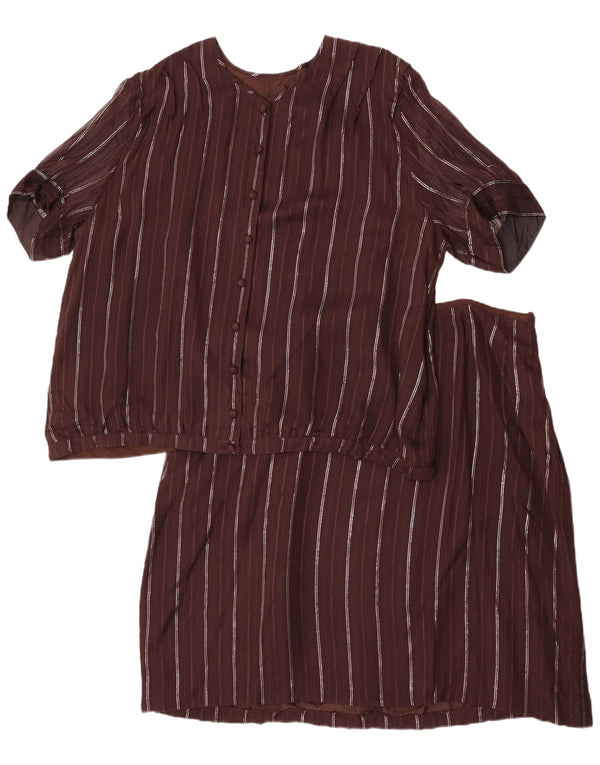 Vintage kvinders 2-delt nederdel sæt UK 22 3XL W42 brun stribet
