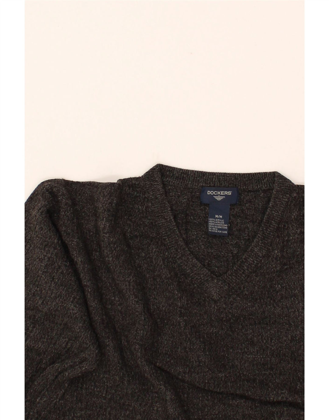 DOCKERS Womens V-Neck Jumper Sweater UK 14 Medium Grey Flecked Acrylic Vintage Dockers and Second-Hand Dockers from Messina Hembry 
