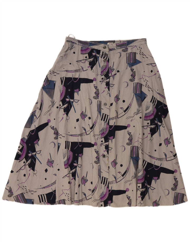 VINTAGE A-line nederdel W32 med høj talje til kvinder, stor grå, geometrisk