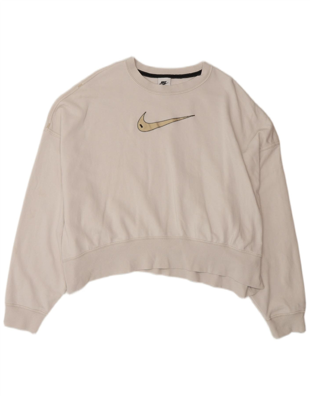 NIKE Dame Oversized Crop Graphic Sweatshirt Jumper UK 16 Large White