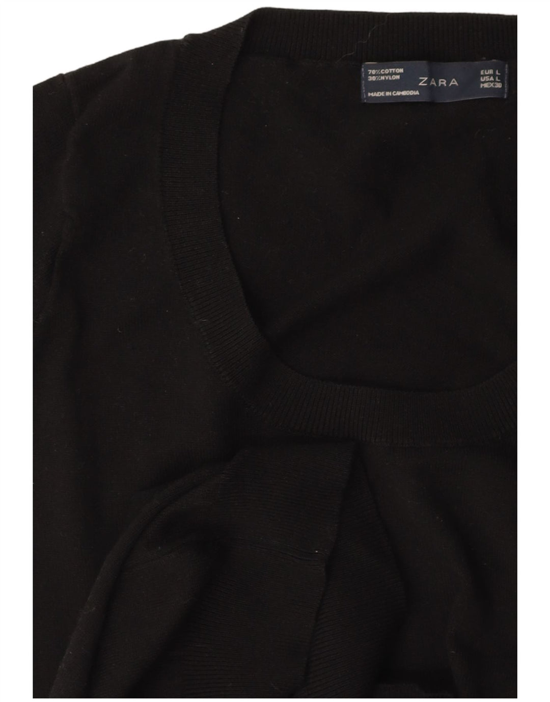 ZARA Womens Crop Kortærmet Boat Neck Jumper Sweater UK 14 Large Black