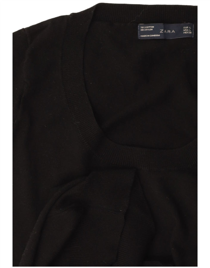 ZARA Womens Crop Kortærmet Boat Neck Jumper Sweater UK 14 Large Black