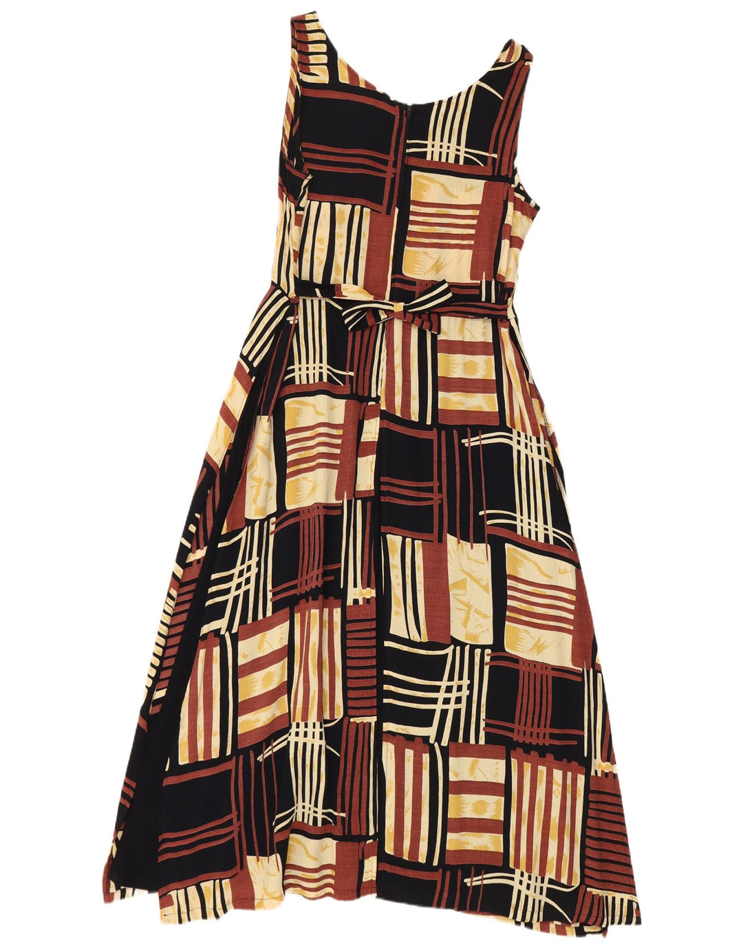 Intet problem Kvinders ærmeløs A-line kjole UK 18 XL Brun Patchwork Viscose