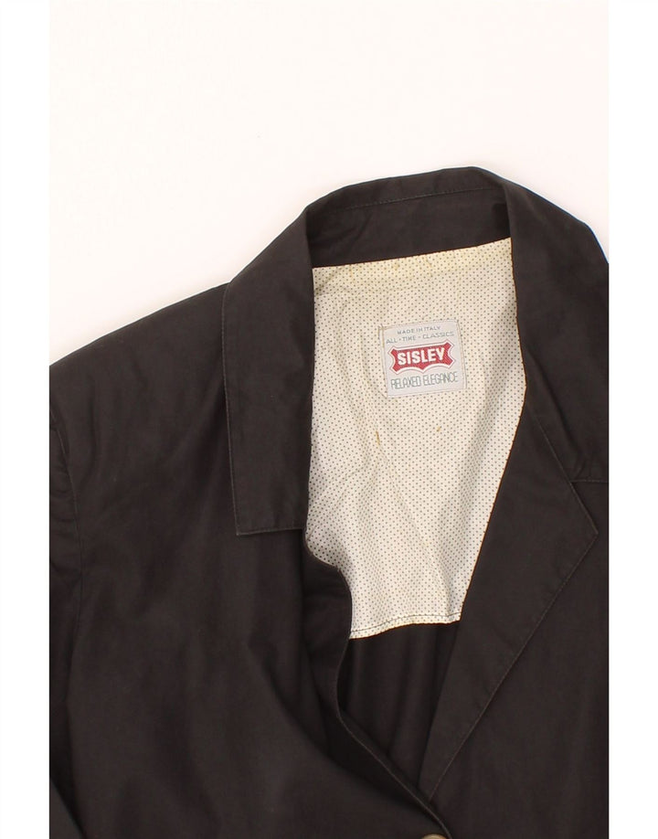 SISLEY Womens 2 Button Blazer Jacket UK 14 Medium Black Cotton Vintage Sisley and Second-Hand Sisley from Messina Hembry 