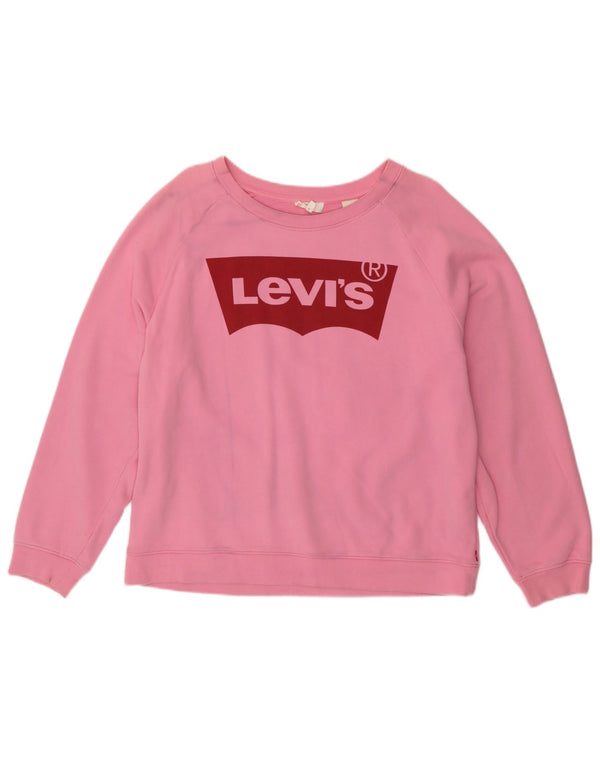 Levi's Womens Grafisk Oversized Sweatshirt Jumper UK 16 Large Pink Bomuld
