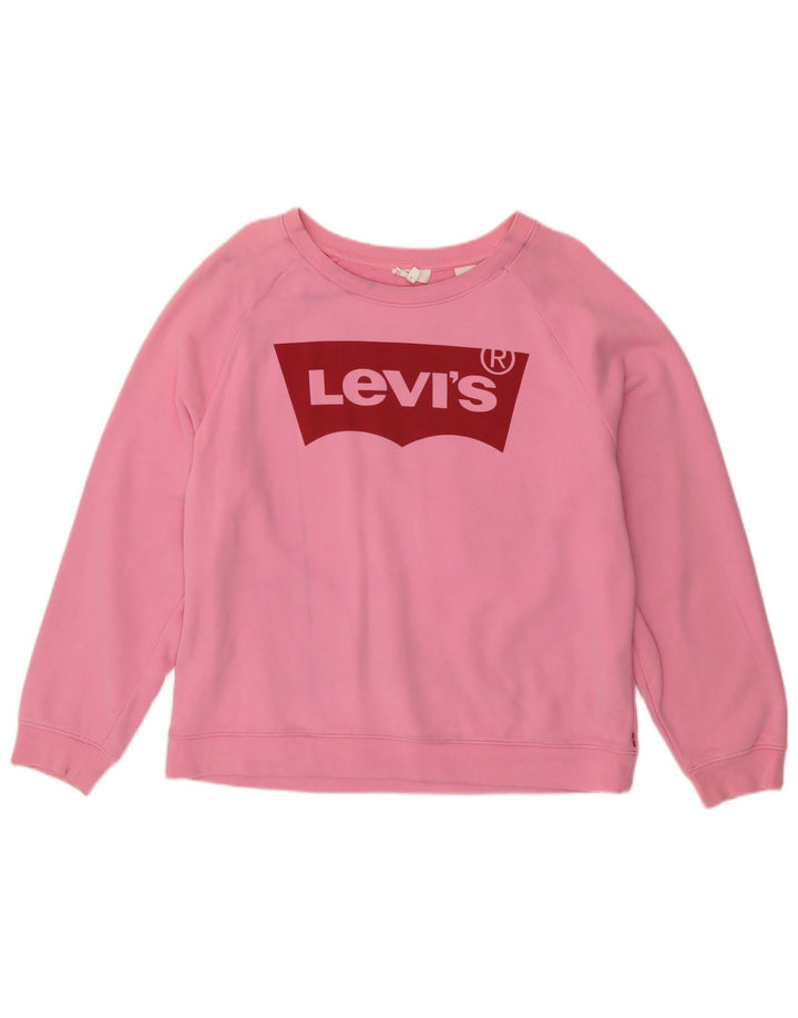 Levi's Womens Grafisk Oversized Sweatshirt Jumper UK 16 Large Pink Bomuld