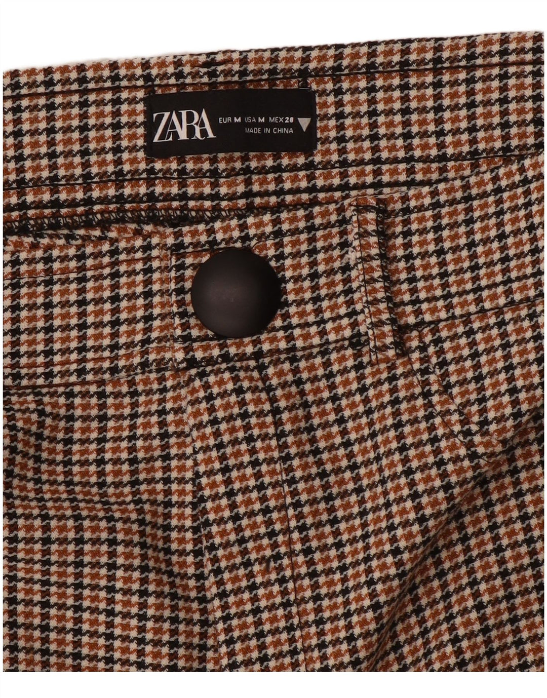 Zara Dame Slim Casual Bukser Medium W28 L28 Brun Houndstooth