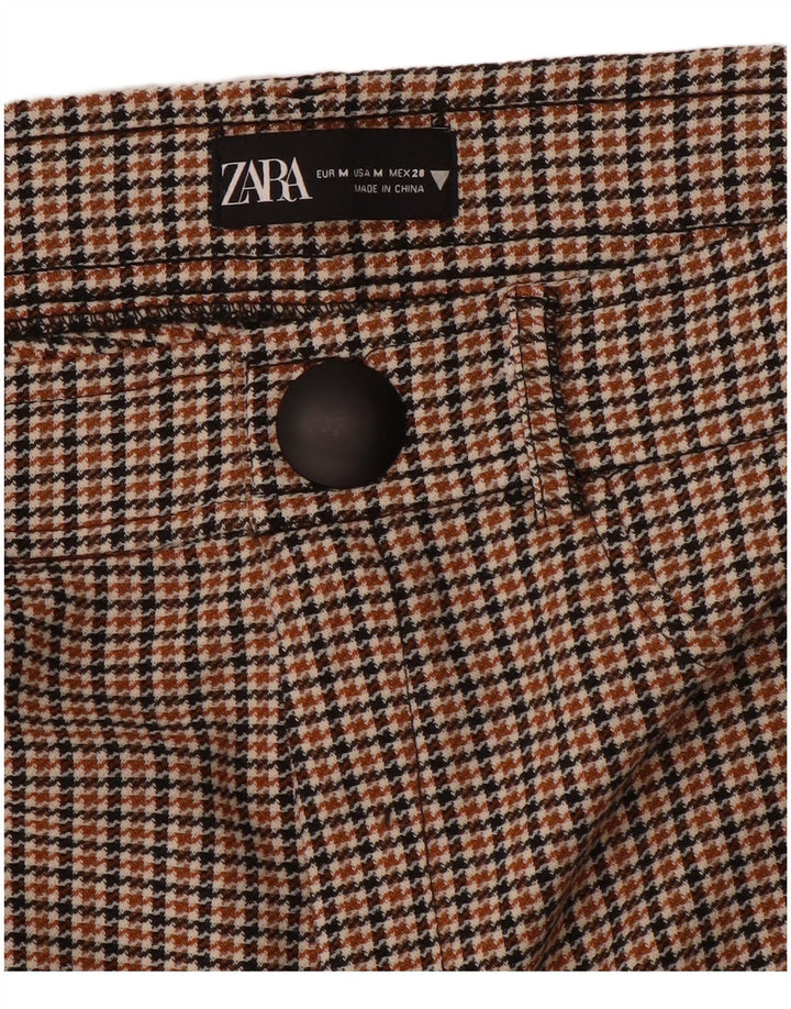 Zara Dame Slim Casual Bukser Medium W28 L28 Brun Houndstooth