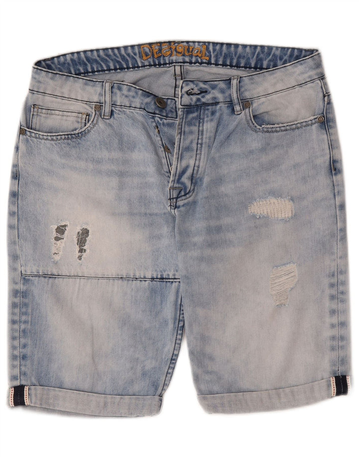Desigual Herre Distressed Denim Shorts W32 Medium Blue