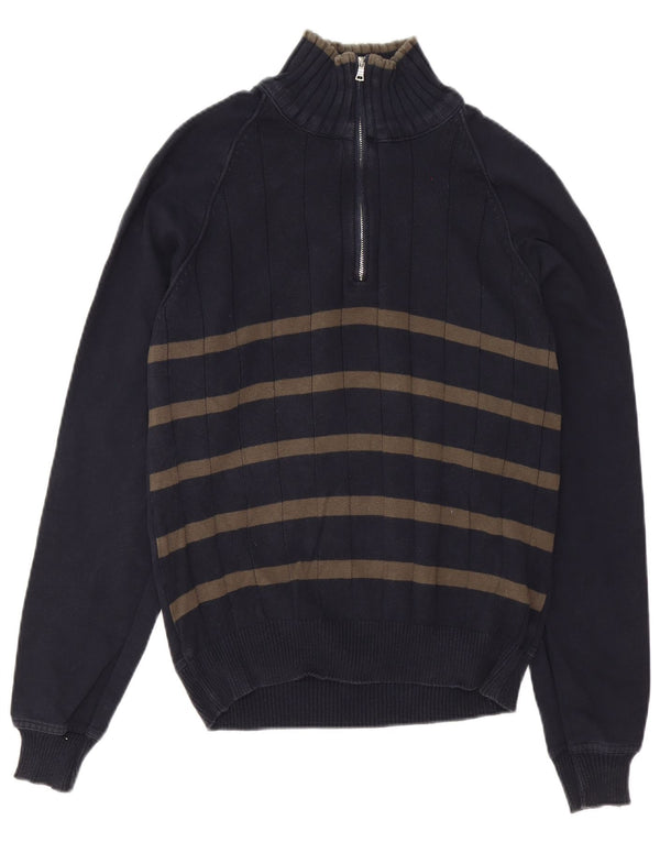 Zara Herre Zip Neck Jumper Sweater Medium Marineblå Stribet