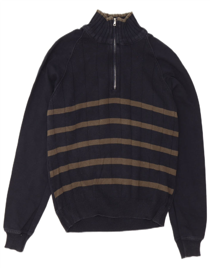 Zara Herre Zip Neck Jumper Sweater Medium Marineblå Stribet
