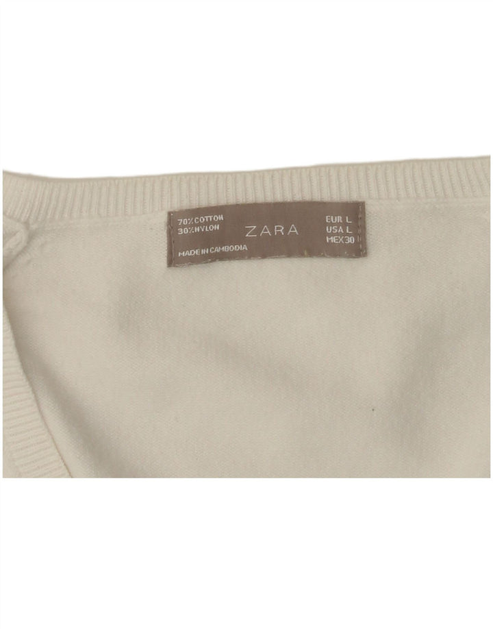 ZARA Dame V-hals sweater UK 14 Large White