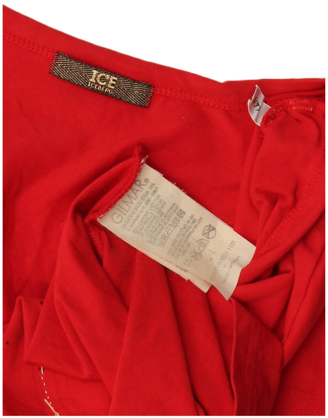 ICEBERG Dame Popeye Grafisk T-Shirt Top UK 12 Medium Rød Bomuld