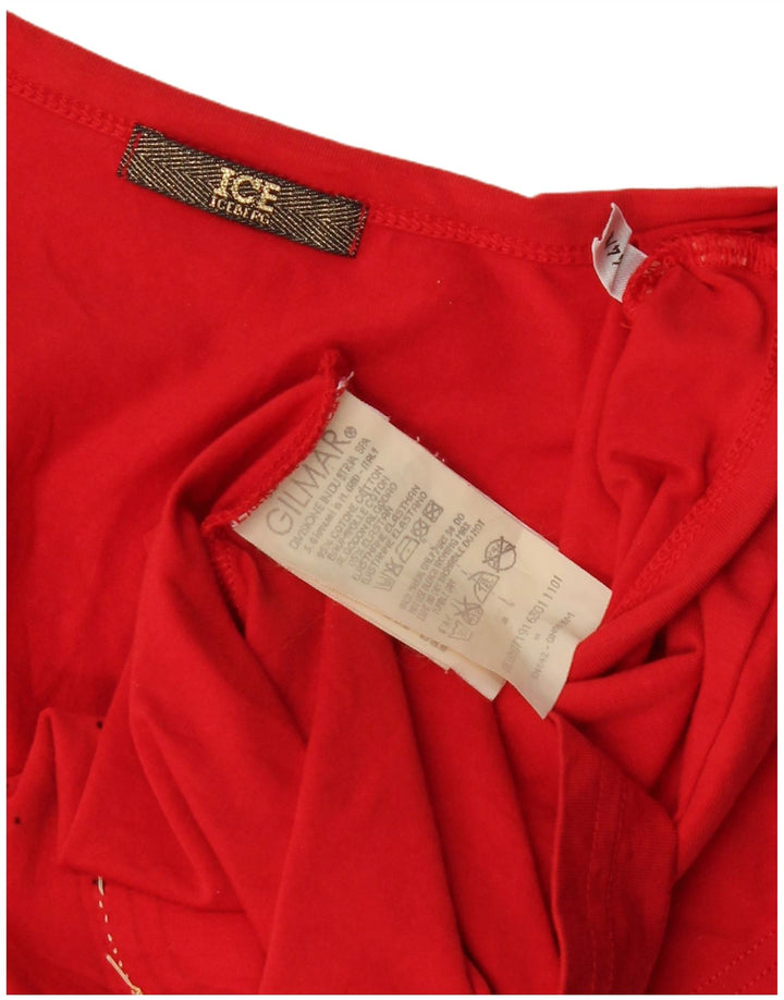 ICEBERG Dame Popeye Grafisk T-Shirt Top UK 12 Medium Rød Bomuld