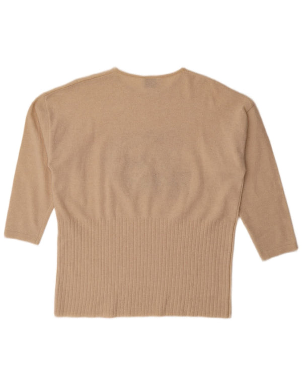 Vintage dame grafisk trøje med 3/4 ærmer med rund hals, UK 20 2XL Beige