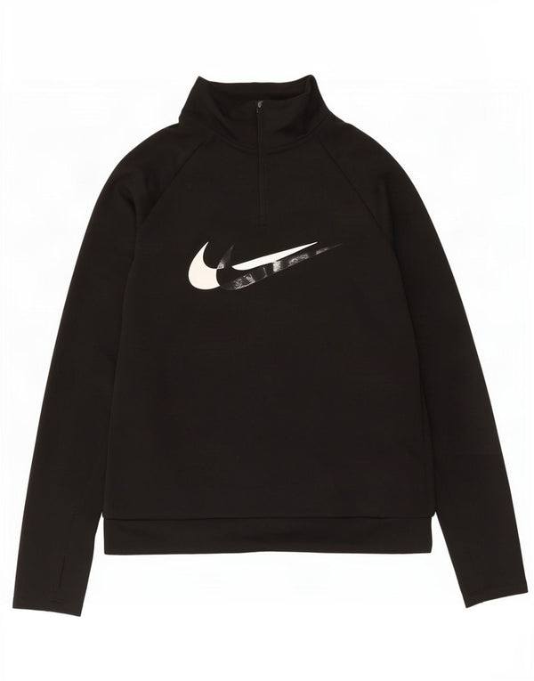 Nike Dame Dri Fit grafisk sweatshirt med lynlås i halsen UK 6 XS Sort