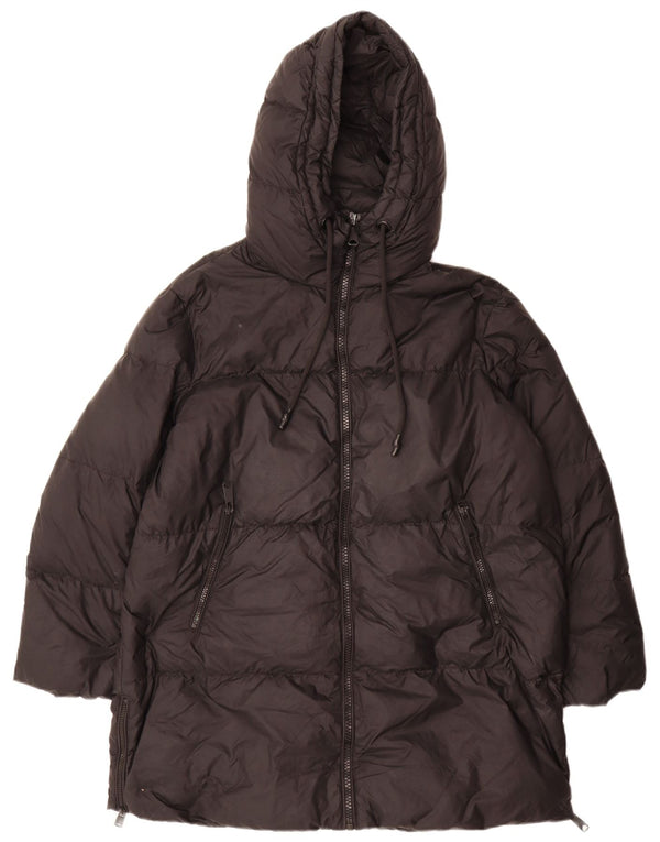 Zara Dame Hætte Oversized Polstret Frakke UK 10 Lille sort polyamid