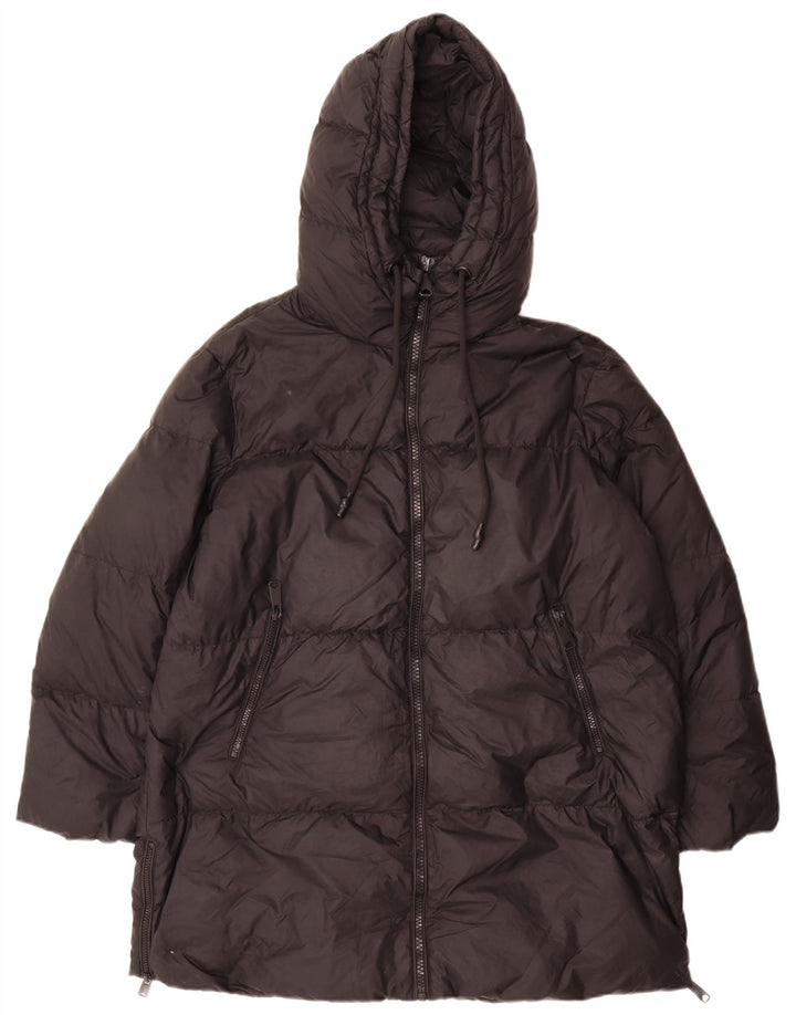 Zara Dame Hætte Oversized Polstret Frakke UK 10 Lille sort polyamid