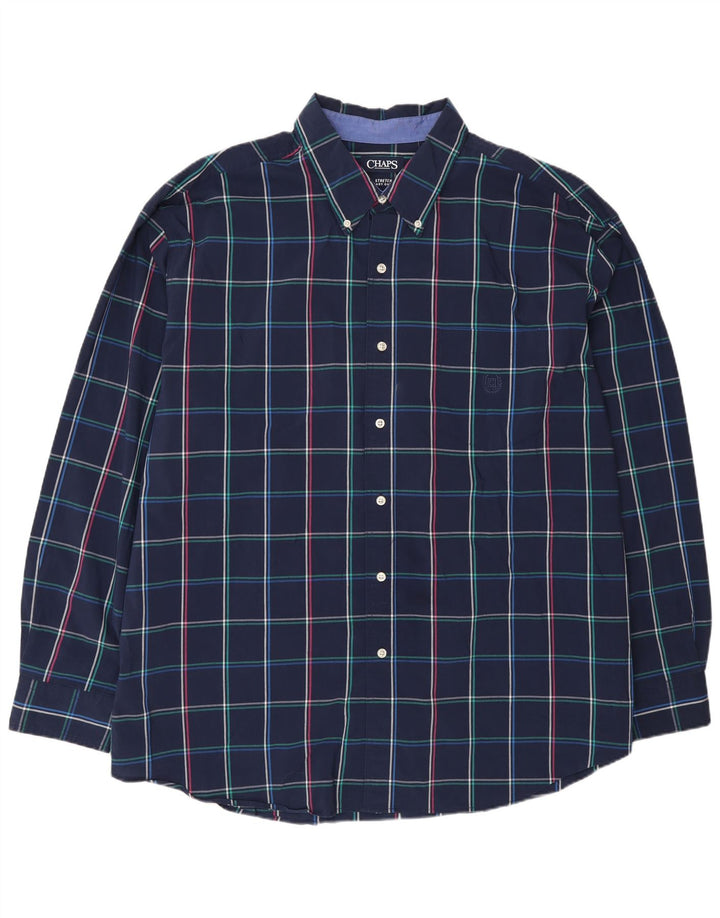 Chaps Stretch-skjorte til mænd 3XL marineblå ternet bomuld