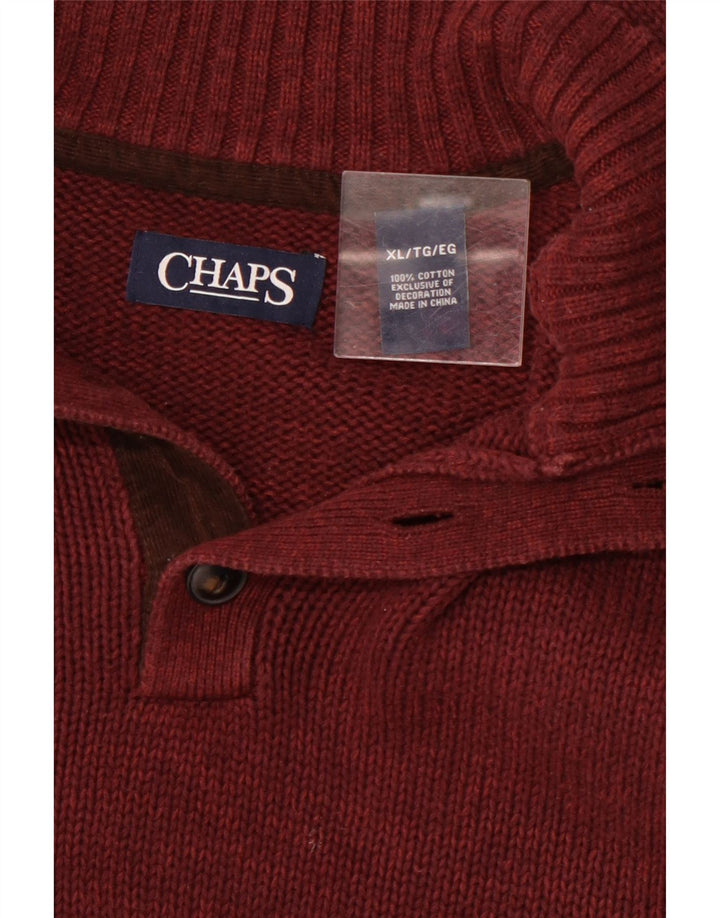 CHAPS Herre Button Neck Jumper Sweater XL Maroon Bomuld