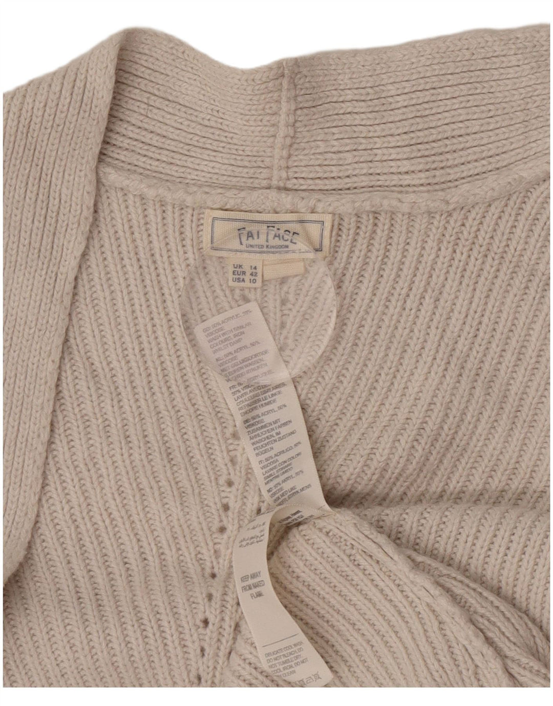 Fat Face Womens Open Cardigan Sweater UK 14 Large Off White Acryl