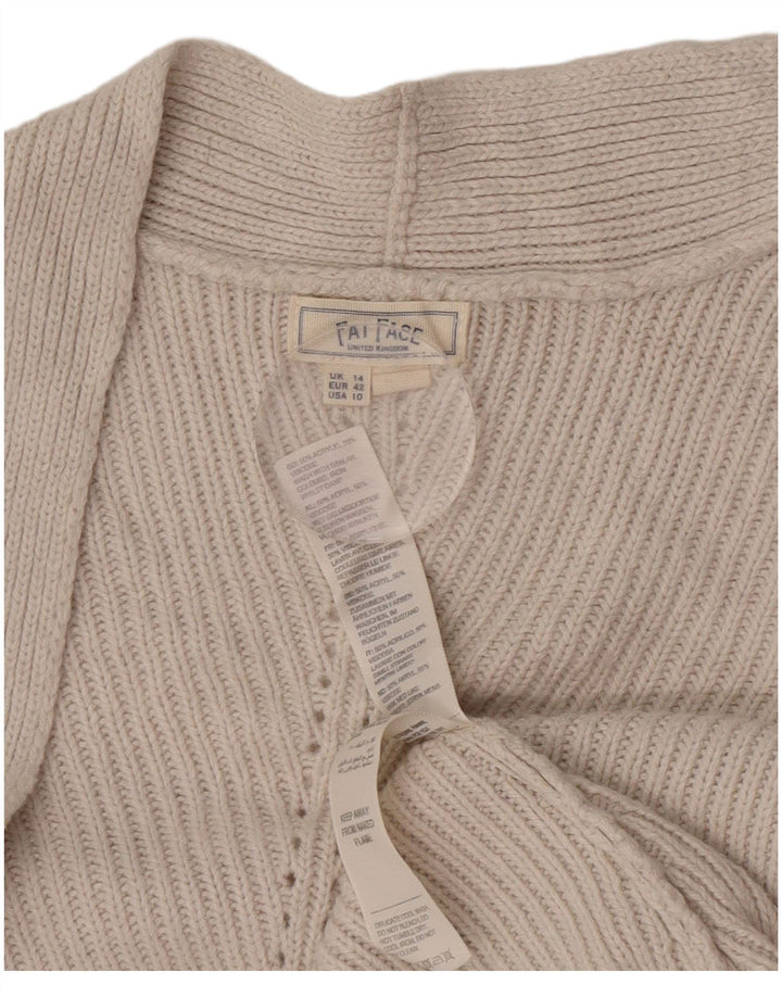 Fat Face Womens Open Cardigan Sweater UK 14 Large Off White Acryl
