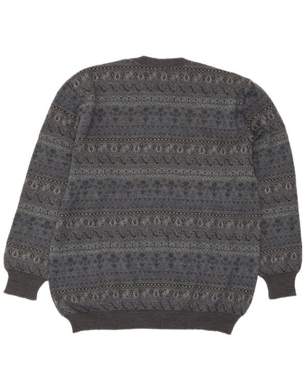 Rinaldi Herre Crew Neck Jumper Sweater Large Grey Fair Isle Wool
