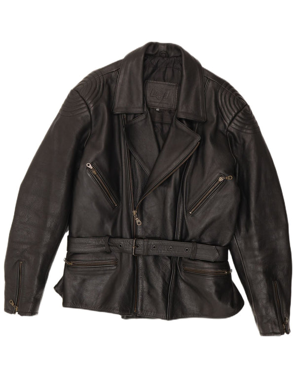 Louis Mens Leather Biker Jacket UK 42 XL Black Leather