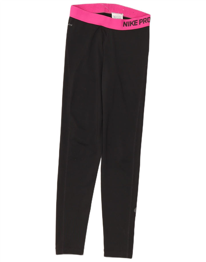 Nike Dame Dri Fit Leggings UK 8 Small Black Colourblock Polyester