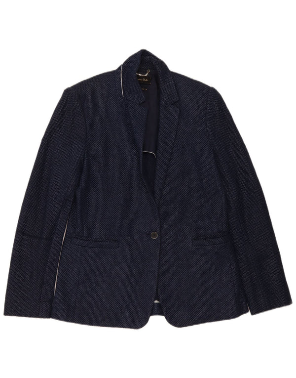 Massimo Dutti Dame 1 Knap Blazer Jakke EU 40 Medium Navy Blue Bomuld