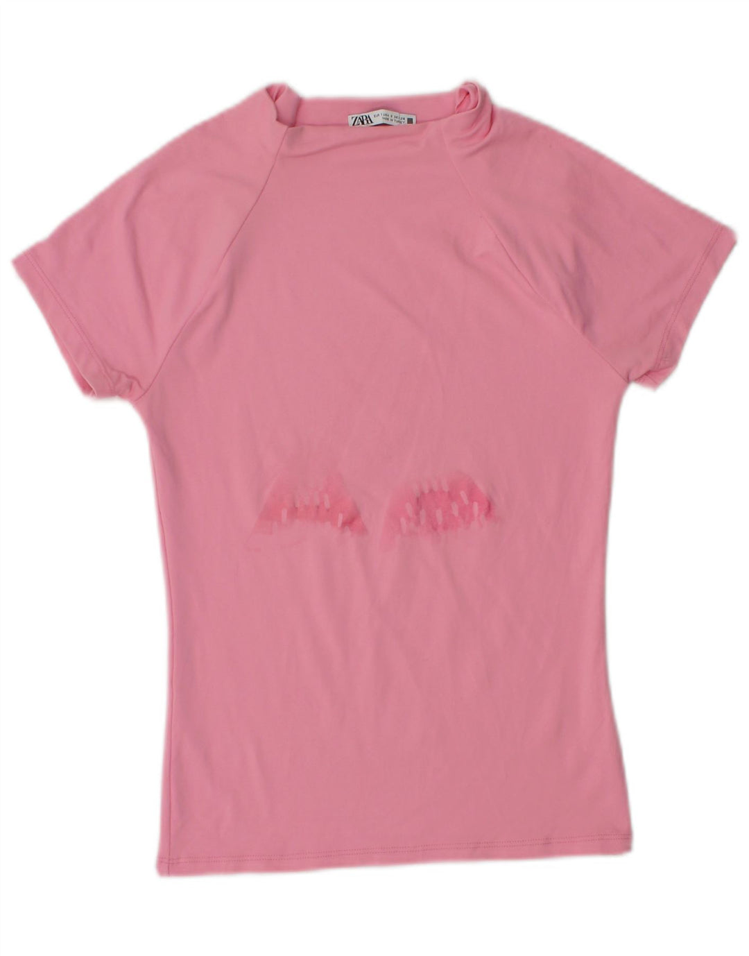 Zara Grafisk T-Shirt Top UK 8 Small Pink