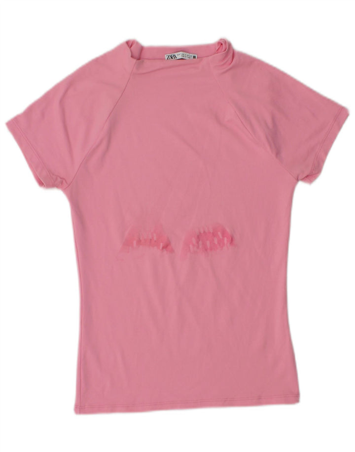 Zara Grafisk T-Shirt Top UK 8 Small Pink