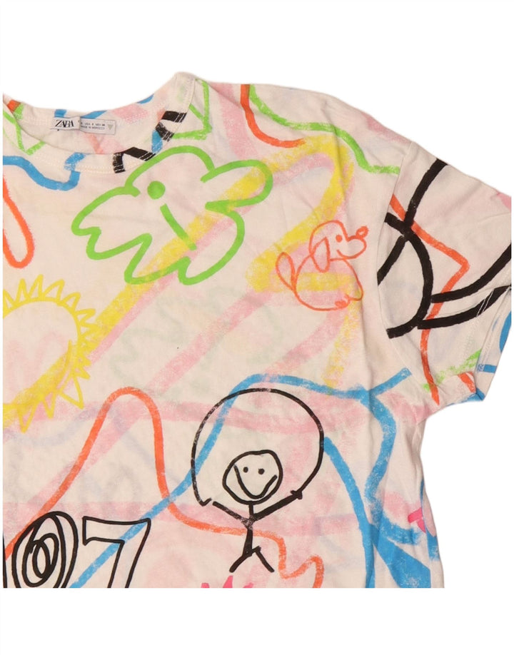 ZARA Womens Crop Oversized grafisk T-shirt Top UK 10 Small Multicolored
