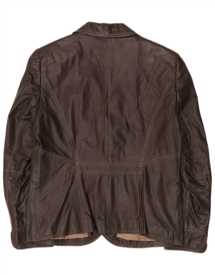 Vintage dame 3-knaps læder blazerjakke UK 14 medium brun