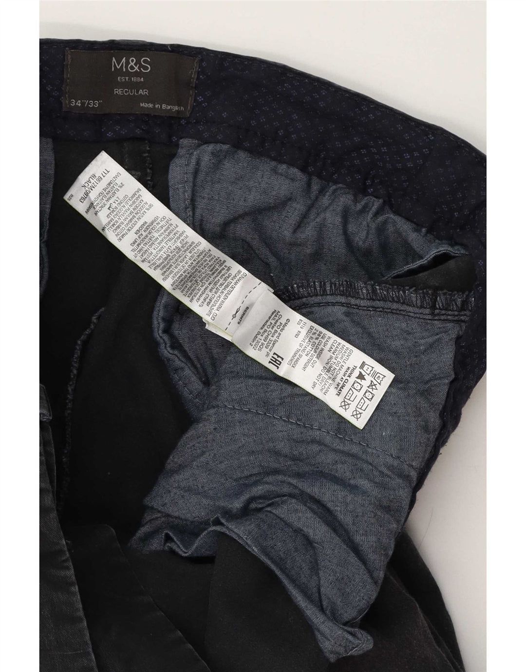 Marks & Spencer Herre Regular Chino Bukser W34 L33 Sort Bomuld