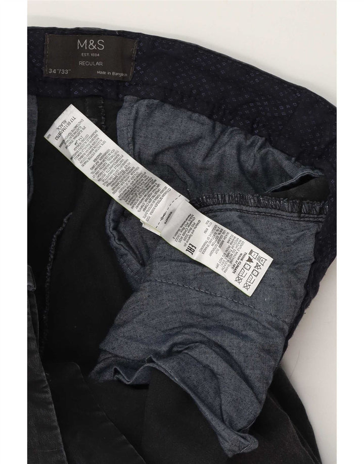 Marks & Spencer Herre Regular Chino Bukser W34 L33 Sort Bomuld