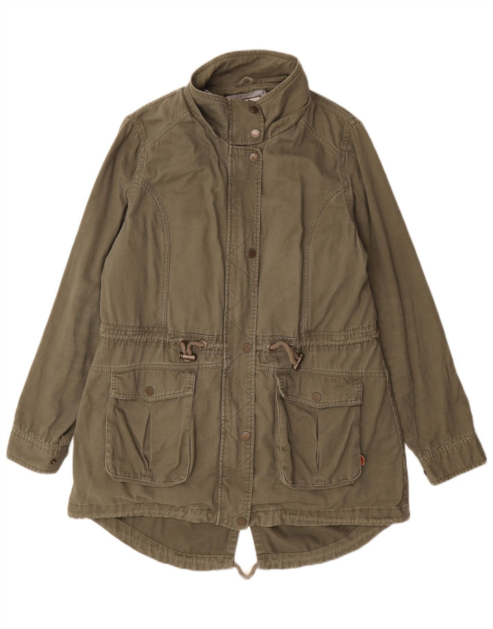 Fat Face Dame Parka Jacket UK 16 Stor Khaki Bomuld