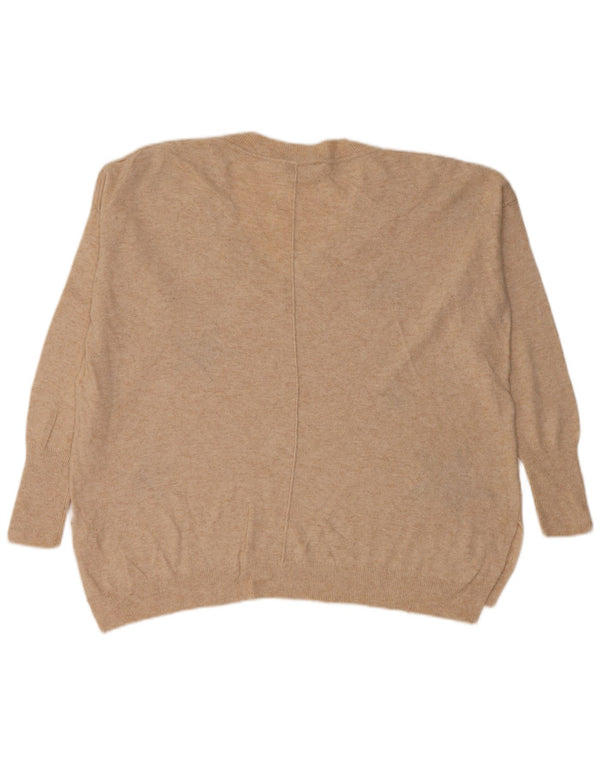 MINT VELVET Dame abstrakt mønster V-hals sweater UK 10 Small Beige
