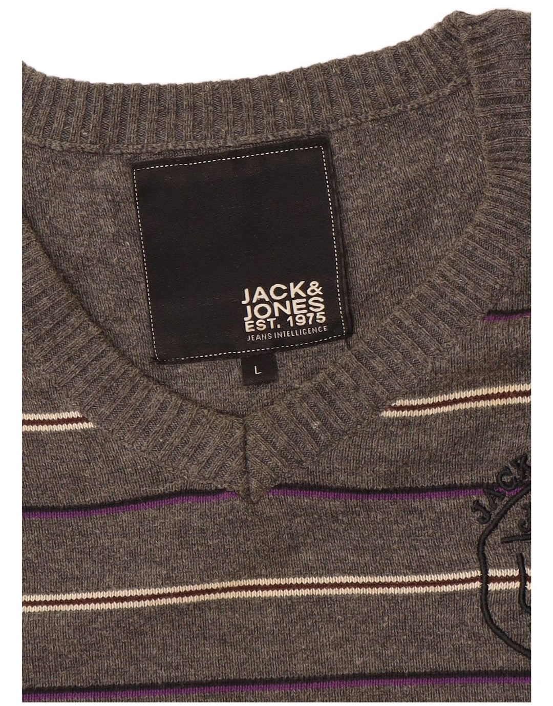 Jack & Jones Herre grafisk V-hals sweater Stor grå stribet