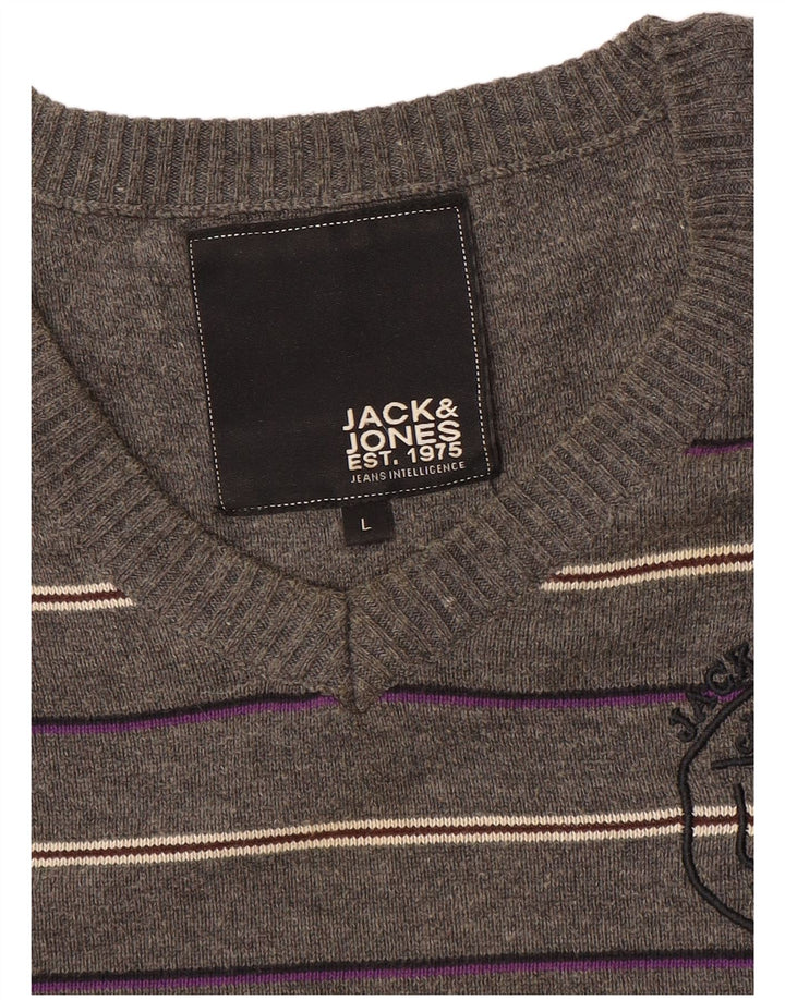 Jack & Jones Herre grafisk V-hals sweater Stor grå stribet