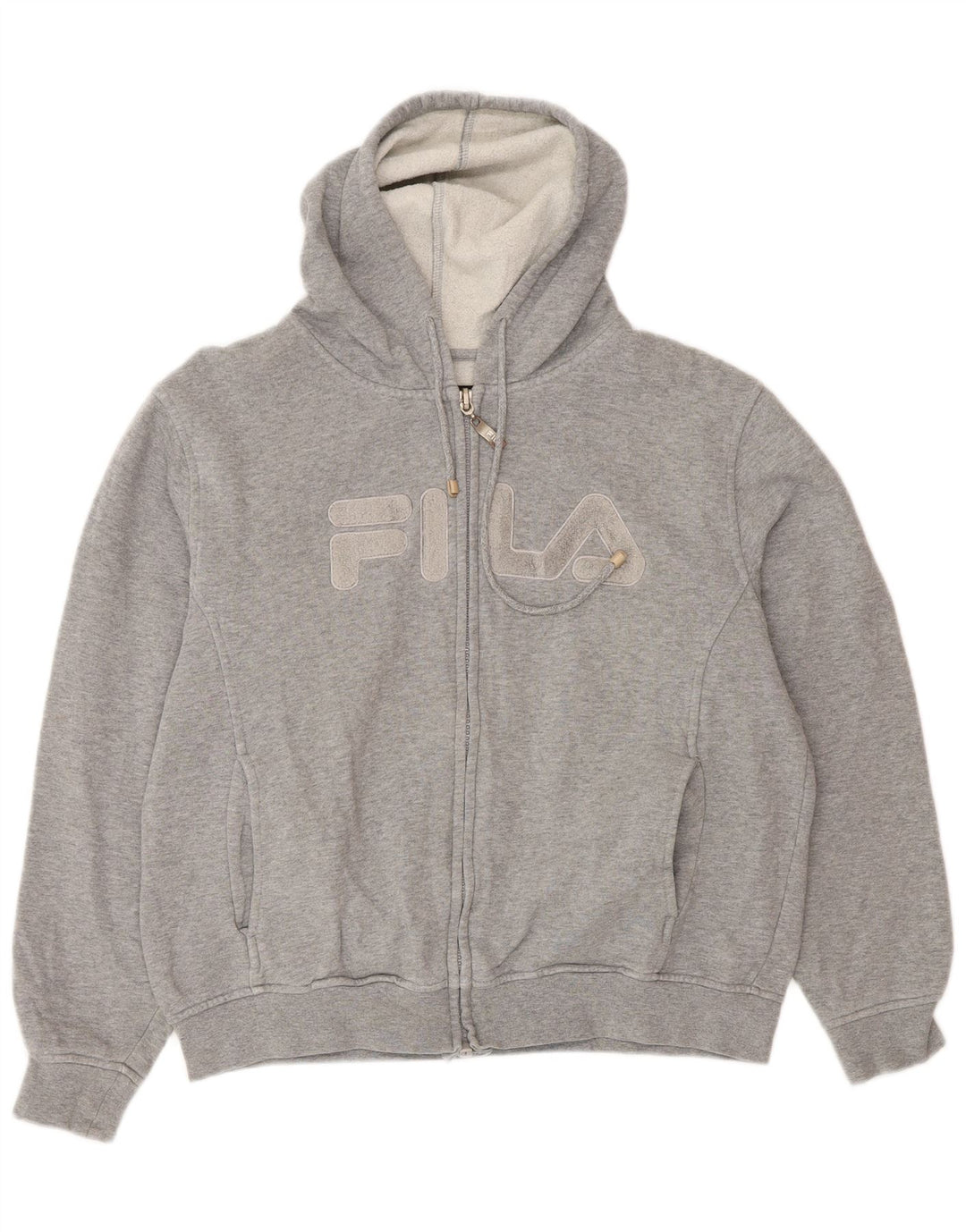 FILA Oversized grafisk hættetrøje med lynlås til kvinder UK 10 Small Grå