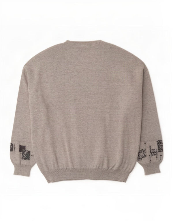 Bueckle Herre V-hals sweater EU 60 5XL Grå Geometrisk Virgin Wool