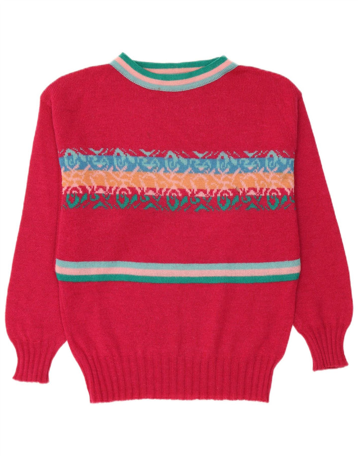 Vintage dame sweater med rund hals IT 46 stor pink geometrisk