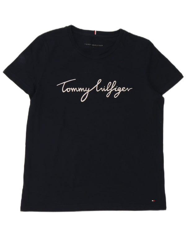 Tommy Hilfiger Dame Grafisk T-Shirt Top UK 16 Stor Marineblå Bomuld