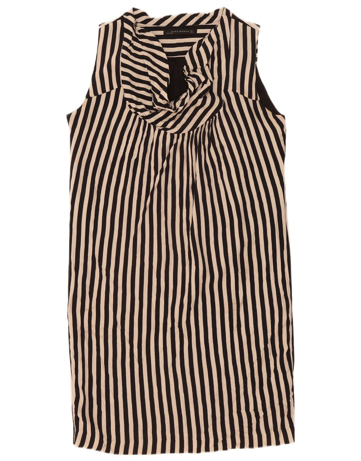 Zara Dame Ærmeløs Shift Dress UK 14 Medium Sort Stribet Viscose