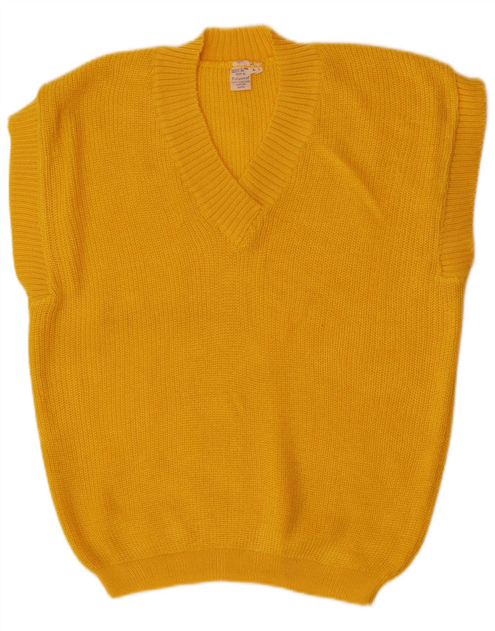 VINTAGE Womens Oversized Vest Tank Top UK 16 Large Yellow Polyacrylic