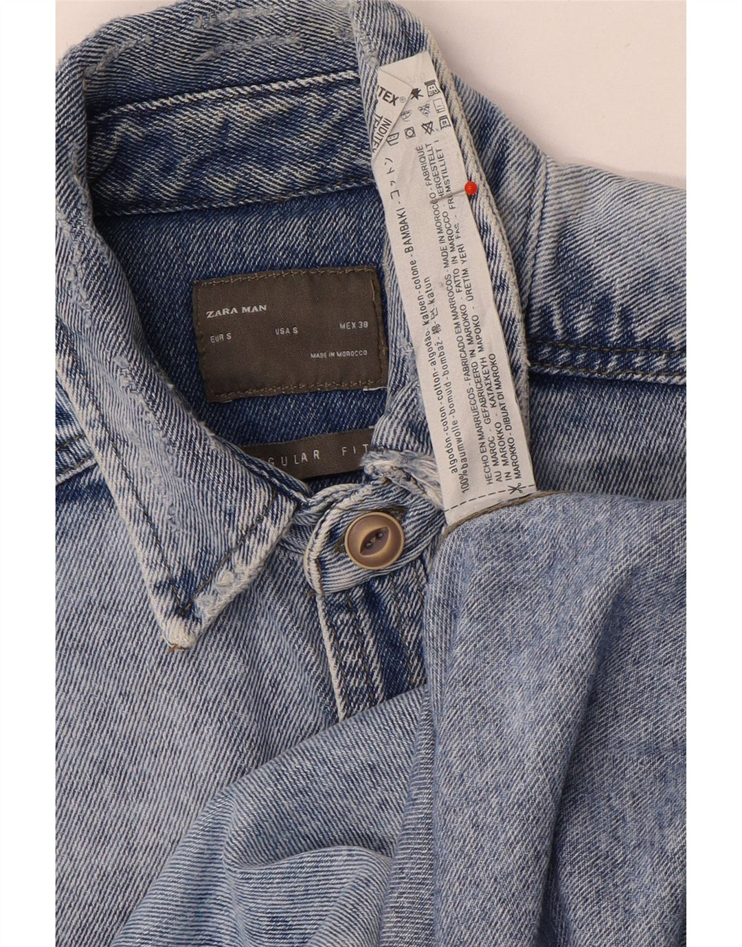 Zara Herre Regular Fit denimskjorte lille blå bomuld