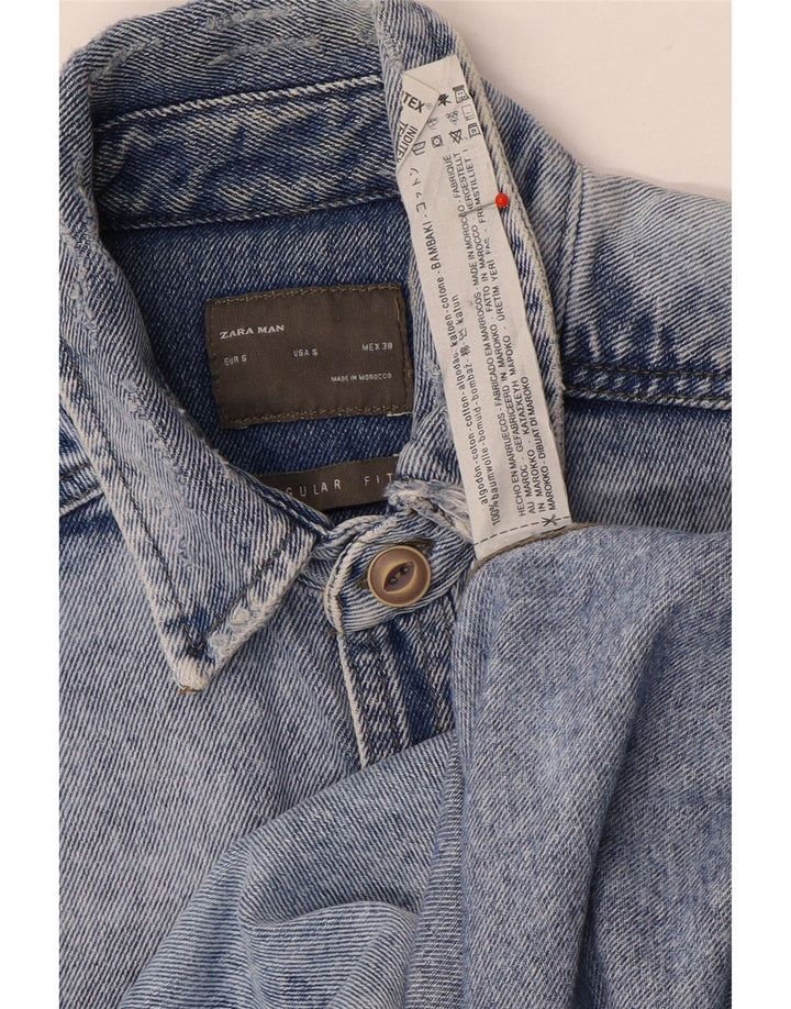 Zara Herre Regular Fit denimskjorte lille blå bomuld