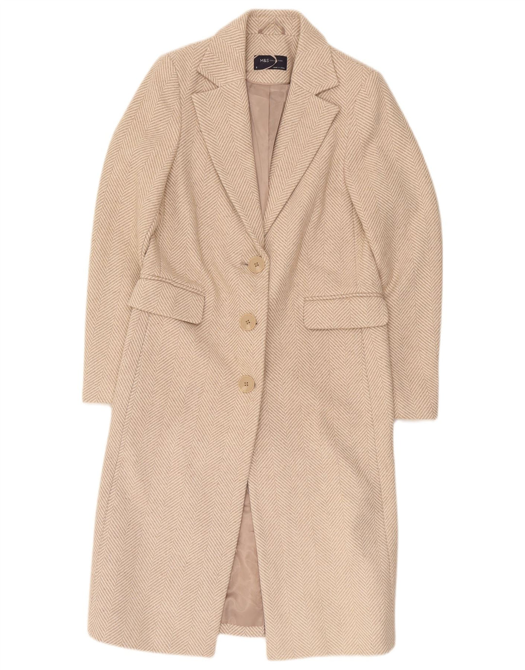 Marks & Spencer Dame Oversized Overfrakke UK 8 Small Beige Sildeben